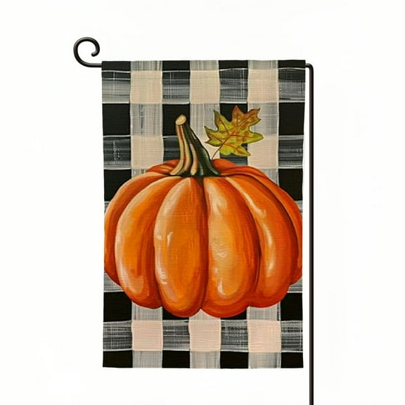 PHYHOO Fall Flags for Outdoors Double Sided,Buffalo Plaid with Welcome Pumpkins House Flags,Seasonal Decorative Yard Flags,Thanksgiving Autumn Garden Flags White