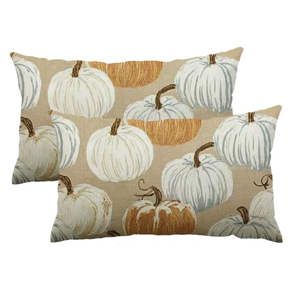 PHYHOO Fall Lines Pumpkin Beige Pillow Covers, 12x20Inch Seasonal Thanksgiving Harvest Cushion Case Decoration for Sofa Couch Set of 2 12x20inch