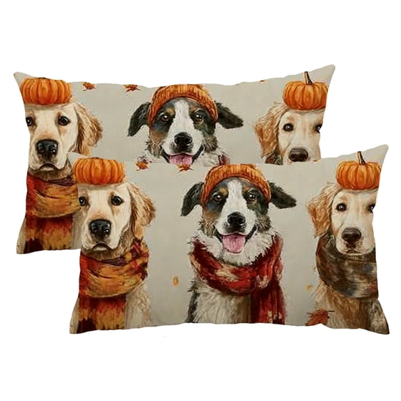PHYHOO Fall Pillow Cover 12x20 Set of 2, Pumpkins Maple Leaves Decor Autumn Seasonal Pillowcase Thanksgiving Decorations for Home Sofa Couch 12x20inch