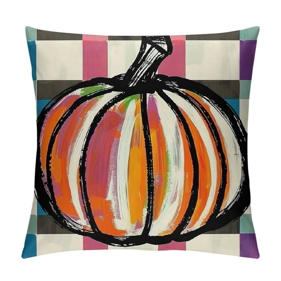 PHYHOO Fall Pillow Covers Buffalo Plaid Checked Fall Watercolor Pumpkin Throw Pillowcase Holiday Thanksgiving Home Decor Sofa Bedroom Cushion Case Outdoor Indoor Decorations