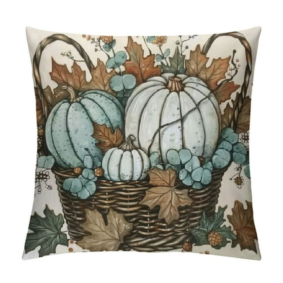 PHYHOO Fall Pillow Covers, Pumpkin Decorative Throw Cushion Cases Farmhouse Indoor Decoration Home Decor for Sofa Couch (Blue)