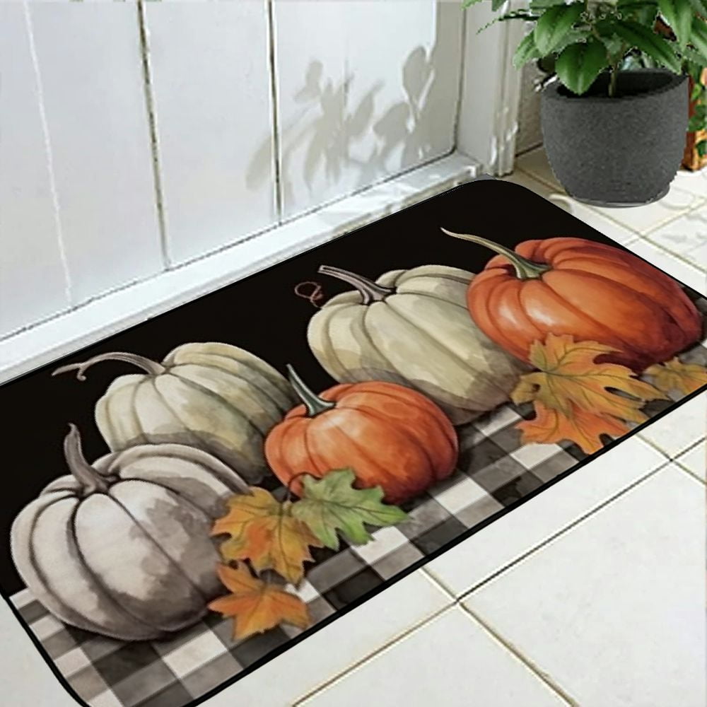 PHYHOO Fall Pumpkin Farmhouse Autumn Rubber Door Mat Decorative Home Indoor Outdoor Rubber Mats 19.68*47.24 in