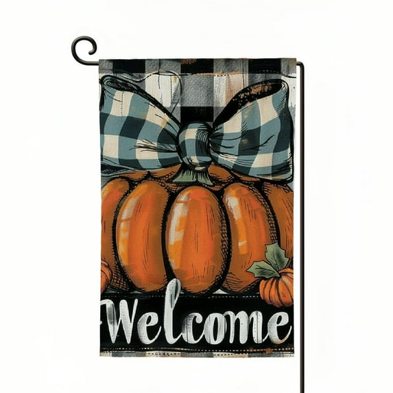 PHYHOO Fall Pumpkin Garden Flag Thanksgiving Garden Flag Autumn Welcome Yard Flag Double Sided Vertical Buffalo Plaid Farmhouse Yard Seasonal Holiday Outdoor Decor White