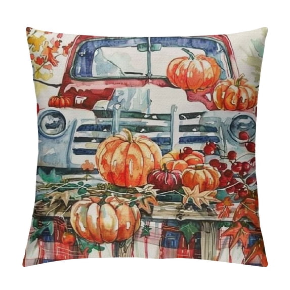 PHYHOO Fall Throw Pillow Covers Golden Blue Orange Pumpkin Watercolor Farmhouse Home Decor Pillow Cases Decorative Cushion Couch Sofa Pillowcases