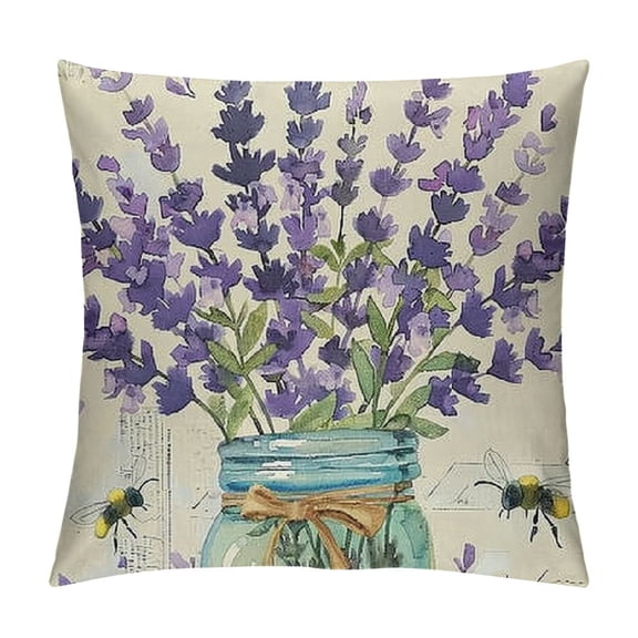 PHYHOO Farmhouse Decor Pillow Covers Eucalyptus Leaves Lavender Jar Grey Purple Decorative Throw Pillow Covers Pillowcase Spring Decorations for Sofa