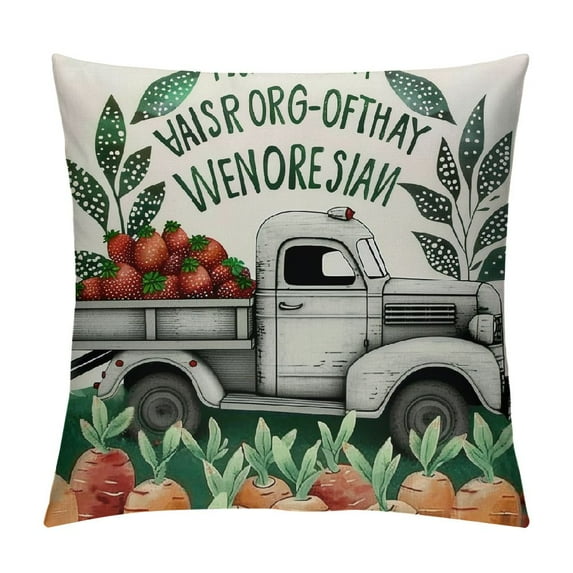 PHYHOO Farmhouse Pillow Covers Yugalier Leaf Wreath Bicycle Vase Buffalo Plaid Throw Pillow CasesWatercolor Spring Summer Home Decorative Cushion Covers (BR-V)