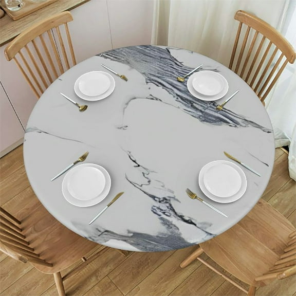 PHYHOO Fitted Tablecloth for Round Table,Light Color Marble Abstract Striped Cracks Table Cover with Elastic Edge Waterproof Table Cloth,Modern Stone Art Circle Table Covers for Kitchen Indoor 31-35