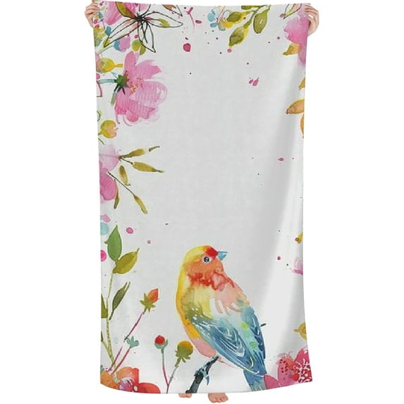 PHYHOO Floral Butterflies Oversized Quick Dry Microfiber Beach Towel Bird Flowers Orchids Lightweight Sand Free Towel Super Soft & Absorbent for Travel Swimming Sports 30x60in