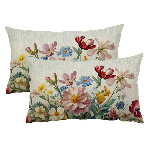 PHYHOO Floral Decorative Throw Pillow Cover 12x20 Set of 2 Blooming Flowers Lumber Pillow Cases for Porch Patio Rustic Farmhouse Spring Summer Decor Cushion Covers 12x20inch