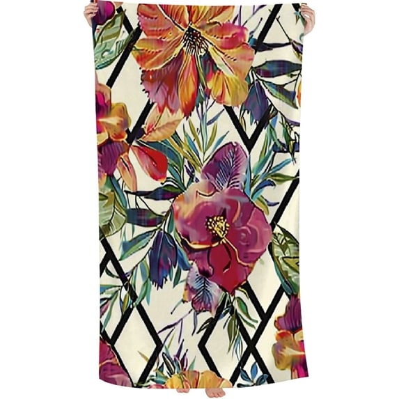 PHYHOO Floral Pattern Oversized Quick Dry Microfiber Beach Towel Spring Floral Lightweight Sand Free Towel Super Soft & Absorbent for Travel Swimming Sports 30x60in