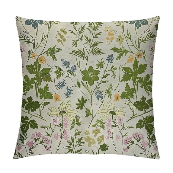 PHYHOO Floral Pillow Cushion Cover , Vintage Plants Flowers Botanical Design Art, Decorative Square Accent Pillow Case, Reseda Green Beige