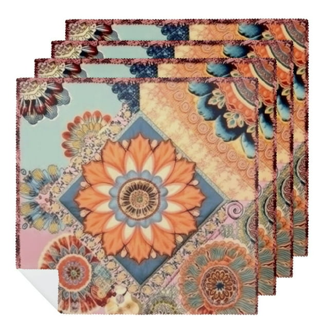 PHYHOO Flowers Mandalas Cloth Napkins Soft Patchwork Pattern in Ethnic Style Polyester Dinner Napkin for Family Restaurant Weddings Parties 2 PCS