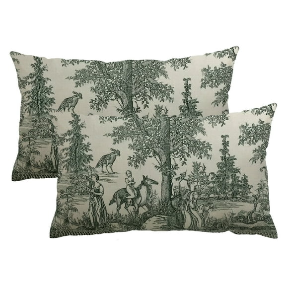 PHYHOO French Country Pillow Covers Set of 2 12x20 Inch Vintage Toile Green Decorative Throw Pillow Case Cushion Cover for Bedroom Sofa Living Room Couch Chair Office 12x20inch