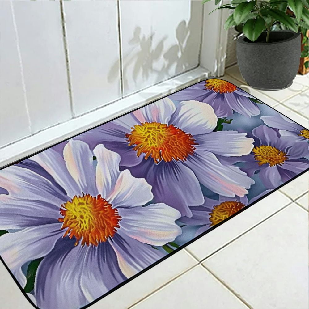 PHYHOO Front Door Mat Welcome Mat, Elegant Daisy Flower Non-Slip Absorbent Indoor Door Mats, Durable Rubber Backing Floor Doormat for Entryway, Patio, Porch, 19.68*47.24 in