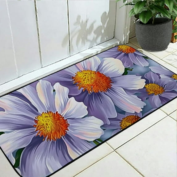 PHYHOO Front Door Mat Welcome Mat, Elegant Daisy Flower Non-Slip Absorbent Indoor Door Mats, Durable Rubber Backing Floor Doormat for Entryway, Patio, Porch, 19.68*47.24 in