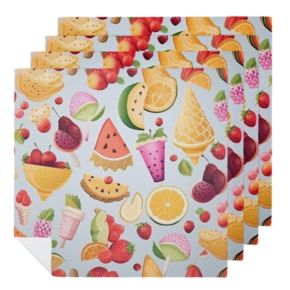 PHYHOO Fruits and Ices Cocktail Beverage Cloth Napkins Ice Cream Pop & Fruit Dessert Napkin for Tropical Summer Spring Beach Pool Birthday Party Bridal & Tableware Party Supplies 2 PCS