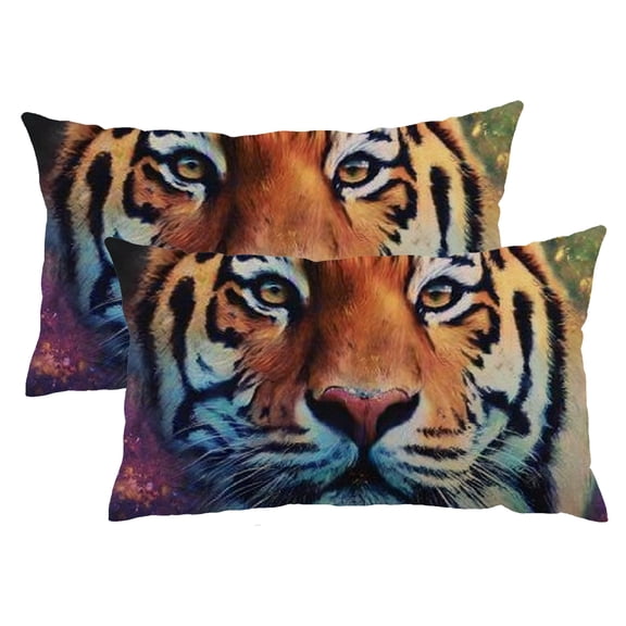 PHYHOO Galaxy Tiger Pillow Cases Set of 2, Queen Pillowcase with Zipper Soft Breathable Pillow Cover 12'' x 20'' Bed Pillow Case for All Season 12x20inch