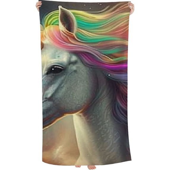 PHYHOO Galaxy Unicorn Head Beach Towel, Absorbent Quick Dry Swimming Yoga Beach Towels,Sand Free Microfiber Beach Towel 30x60in