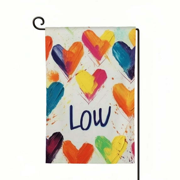 PHYHOO Garden Flag Double Sided Burlap, Small Pride Rainbow Love Heart Garden Yard Flags Sign Banner for Pride Month Porch Outdoor Decor White