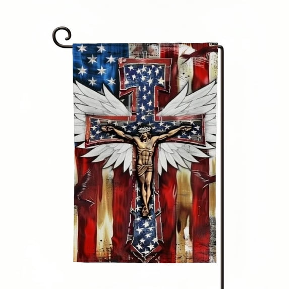 PHYHOO Garden Flag Double Sided, CROSS Yard Decoration,Small Seasonal Outdoor Decor for Summer Independence Day,Memorial Day,Veteran's Day Farmhouse Holiday Outside White