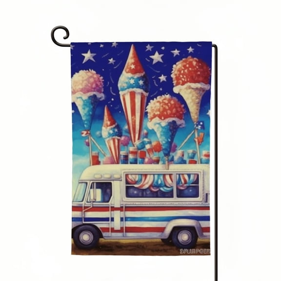 PHYHOO  Garden Flag Double Sided, Small Burlap Welcome Patriotic Ice Cream Popsicle Garden Yard House Flags for Independence Day Outdoor Decor White