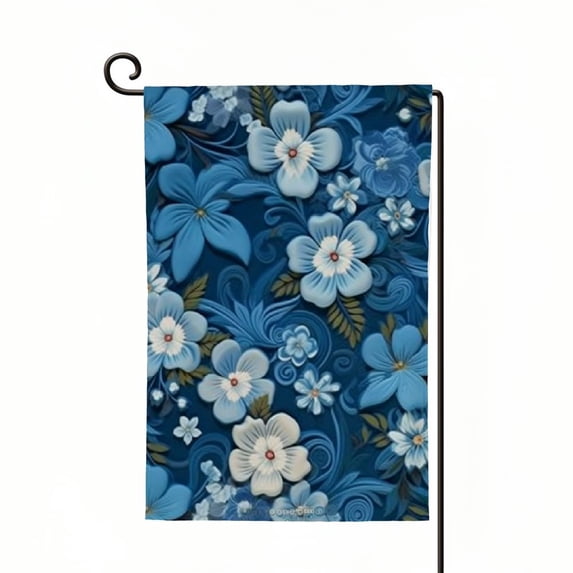 PHYHOO Garden Flag Flower Beautiful on Blue Pattern Floral Outdoor Home Decor Double Sided Yard Flags Banner for Patio Lawn White