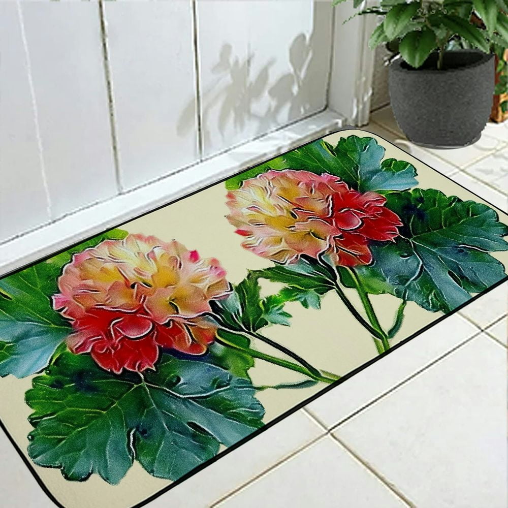 PHYHOO Garden Geraniums Door Mat, Decorative Door Mat, Door Mat with Non-Slip Rubber Backing, Easy Cleaning, Traps Dirt, Rug for Entry, Patio, Garage 19.68*47.24 in