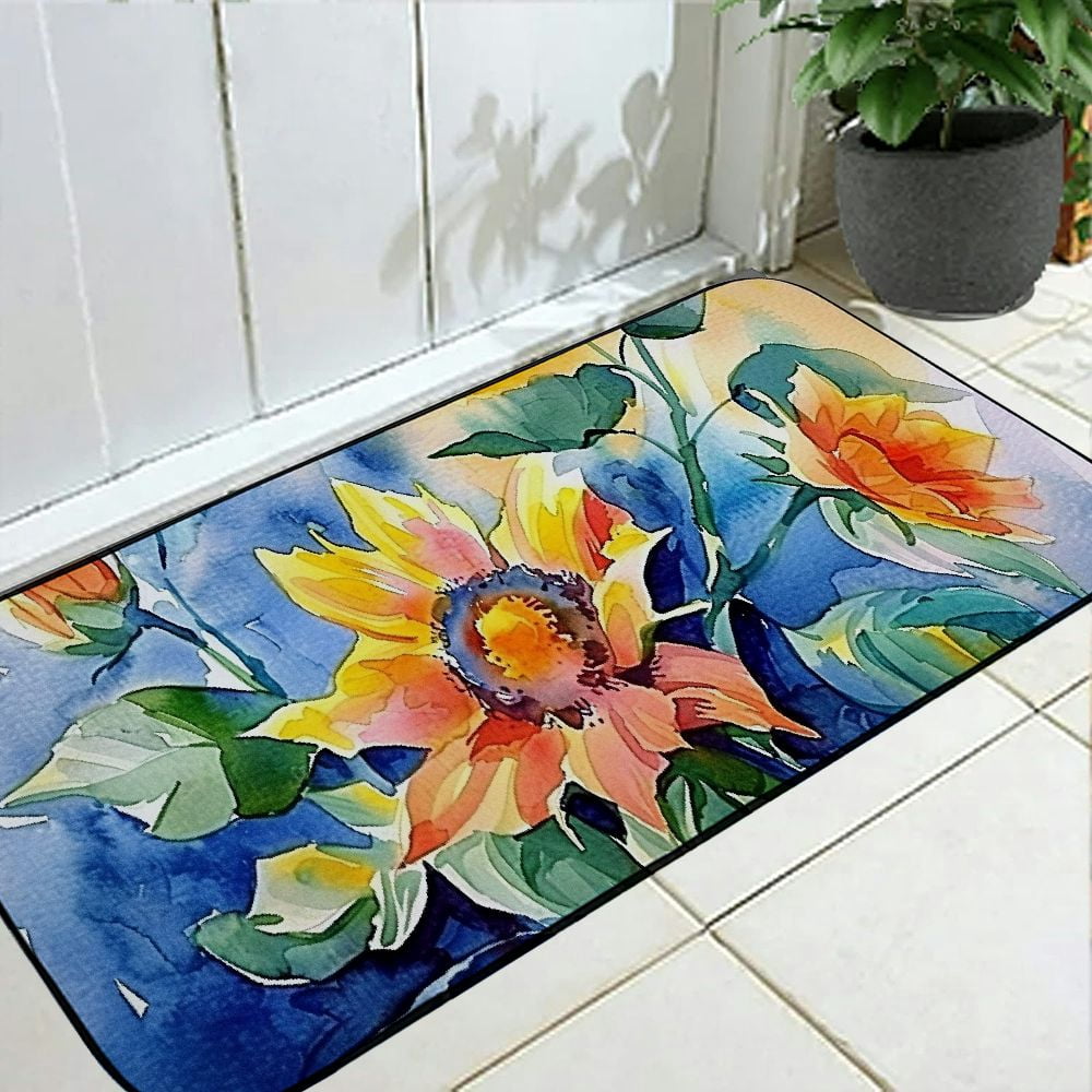 PHYHOO Garden Sunflower Door Mat, Decorative Door Mat, Door Mat with Non-Slip Rubber Backing, Easy Cleaning, Traps Dirt, Rug for Entry, Patio, Garage 19.68*47.24 in