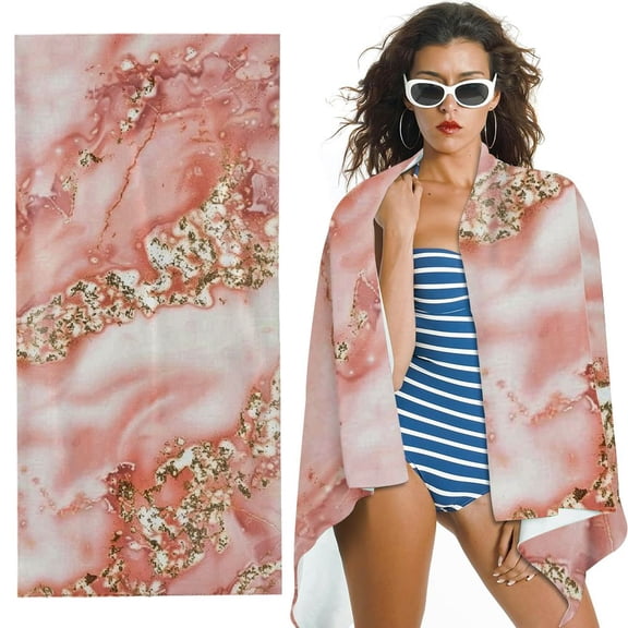 PHYHOO Glitter Ombre Pink Glitter Marble Microfiber Sand Free Beach Towel Oversized Quick Dry Absorbent for Pool Swimming Bathroom Beach Towel 30x60in