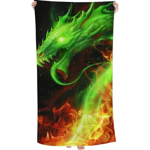 PHYHOO Green Fire Dragon Oversized Quick Dry Microfiber Beach Towel Chinese Dragon Pattern Lightweight Sand Free Towel Super Soft & Absorbent for Travel Swimming Sports 30x60in
