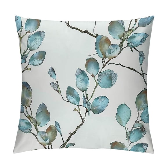 PHYHOO Grey Teal Leaf Pillow Covers Brown Blue Gray Watercolor Spring Leaves Floral Print Decorative Throw Pillow for Home Sofa Modern Square Cushion Pillowscase