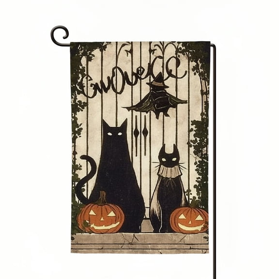 PHYHOO Halloween Black Cat Bat Ghost Garden Pumpkin Flag Double Sided Home Welcome Holiday Yard Outdoor Flag Decoration -A White