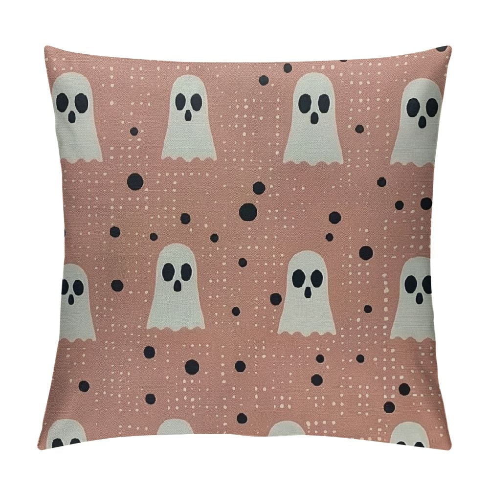 Halloween Pillow Covers 18x18 – Ghost & Pumpkin Print, Farmhouse Decor, Zipper Closure