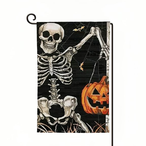 PHYHOO Halloween Skull Garden Flag Double Sided, Burlap Small Spooky Welcome Halloween Pumpkin Bat Yard House Flags Seasonal Holiday Outdoor Outside Decor White