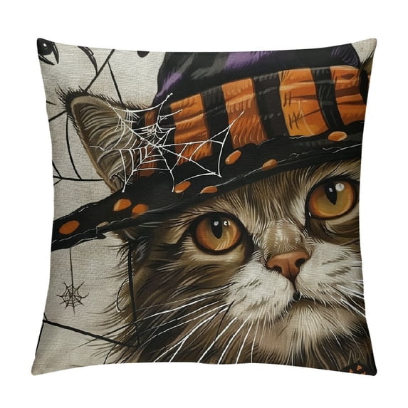 PHYHOO Halloween Throw Pillow Cover  Cat Decorations Farmhouse Decorative Cushion Case Decor Autumn for Home Sofa Couch