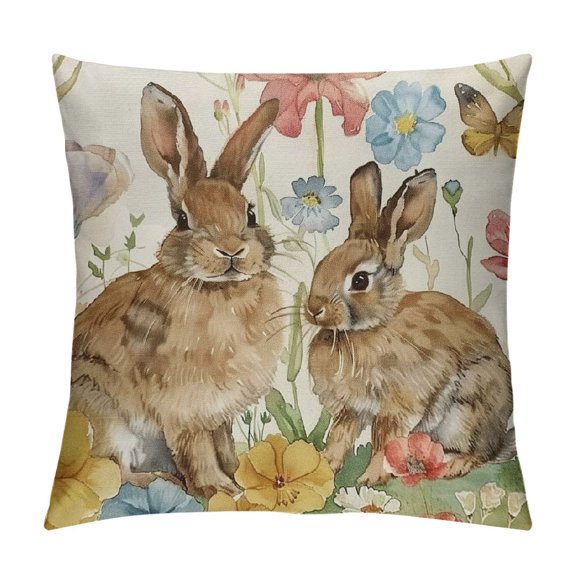PHYHOO  Happy Easter Hello Spring Bunny Flowers Throw Pillow Covers,  Pink Cushion Case Decoration for Sofa Couch