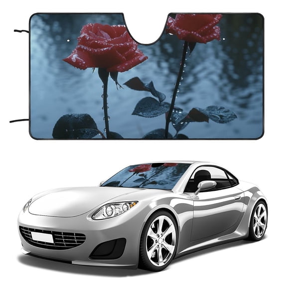 PHYHOO Hawaiian Style Hibiscus Palm Leaves Floral Sun Shield for Car Front Windows Foldable Sun Visor Protector Blocks UV Rays and Keeps Your Vehicle Cool for Most Sedans SUV Truck 51x28in