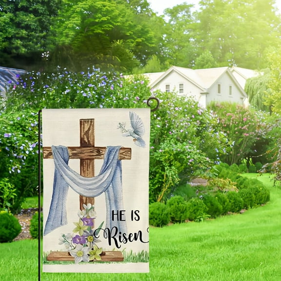 PHYHOO He is Risen Easter Garden Flag Double Sided, Spring Cross Flower Decorations, Vertical Welcome Seasonal Decor for Outdoor Yard Garden 12x18in