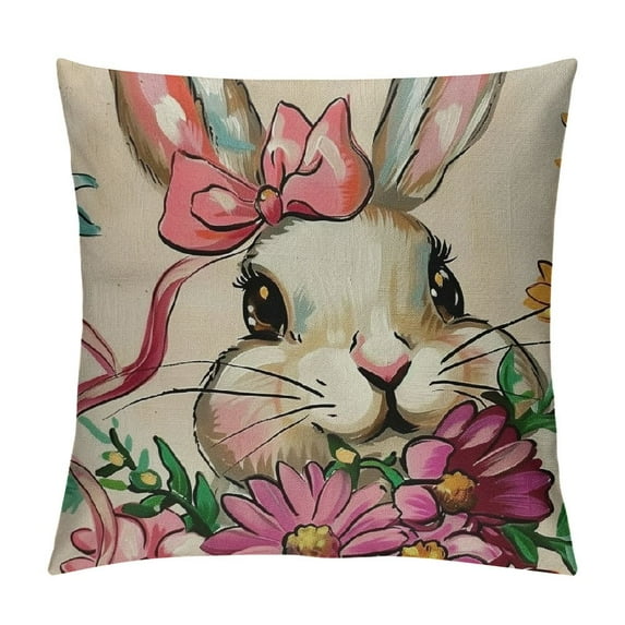 PHYHOO Hello Easter Bunny Eggs Truck Decorative Throw Pillow Covers, Spring Welcome Peeps Retro Porch Outdoor Home Decor, Floral Farmhouse Stripes Holiday Sofa Couch Cushion Case White