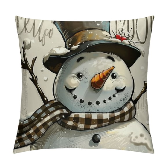 PHYHOO Hello Gray Decorative Throw Pillow Covers, Snowman Christmas Tree Outdoor Home Decor, Wreath Gloves Holiday Couch Cushion Case White