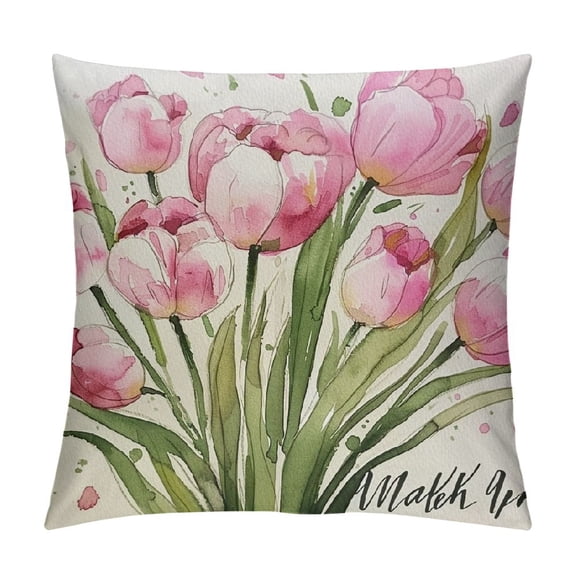 PHYHOO  Hello Love Pink Tulips Bicycle Throw Pillow Covers, Flowers Spring Mother's Day Cushion Case for Sofa Couch