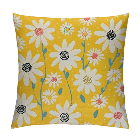 PHYHOO Hello Sunshine Yellow Throw Pillow Covers, Home Sweet Home Daisy Stripes Cushion Case for Sofa Couch