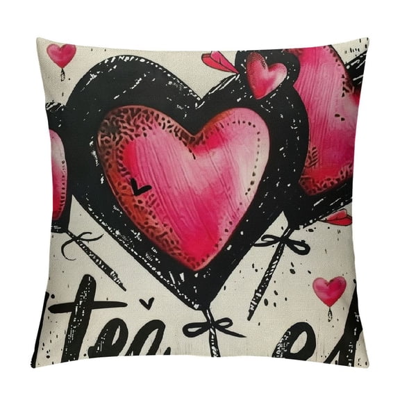 PHYHOO Hello Valentine's Day Love Decorative Throw Pillow Covers, Pink Black Hearts Stripes Porch Outdoor Home Decor, Wedding Holiday Couch Cushion Case White