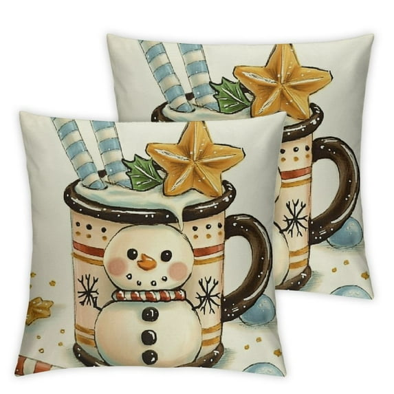 PHYHOO Hot Cocoa Snowflakes Throw Pillow Covers Set of 2 Outdoor Home Decor, Snow Seasonal Couch Cushion Case 20x20in