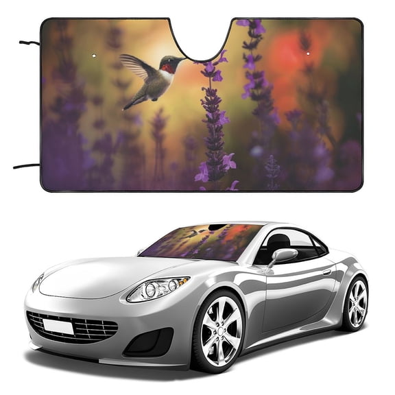 PHYHOO Hummingbird Floral Print Car Windshield Sunshade, Foldable Front Window Sun Shade for SUV,Sun Blocker Reflects Heat and UV Rays 55x30in