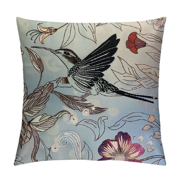 PHYHOO Hummingbird Pillow Cushion Cover , Birds and Flowers Design Print, Decorative Square Accent Pillow Case, Brown Teal