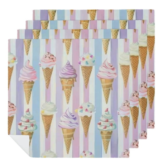 PHYHOO Ice Cream Cloth Napkins Watercolor Beverage Popsicle Napkins Luncheon Dinner Dessert Napkins for Summer Ice Cream Theme Birthday or Party Supplies 2 PCS