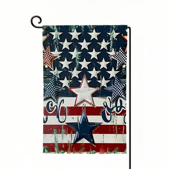PHYHOO Independence Day House Flag Burlap Double Sided, Patriotic American Stars and Stripes Yard Outdoor Decor White