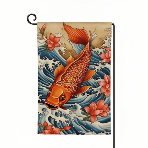 PHYHOO Japanese Fish Style Garden Flag House Banner, Two Sided Welcome Yard Decoration Flag for Home Decor White