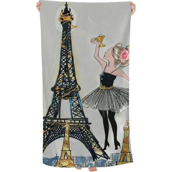 PHYHOO Kids Bath/Pool/Beach Towel, Paris Eiffel Tower Oversized Quick Dry Microfiber Beach Towel Dancer Lightweight Sand Free Towel Super Soft & Absorbent for Travel Swimming Sports 30x60in